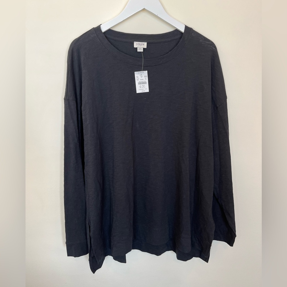 NWT J Crew Womens Black Pullover Long Sleev T Shirt Xxl